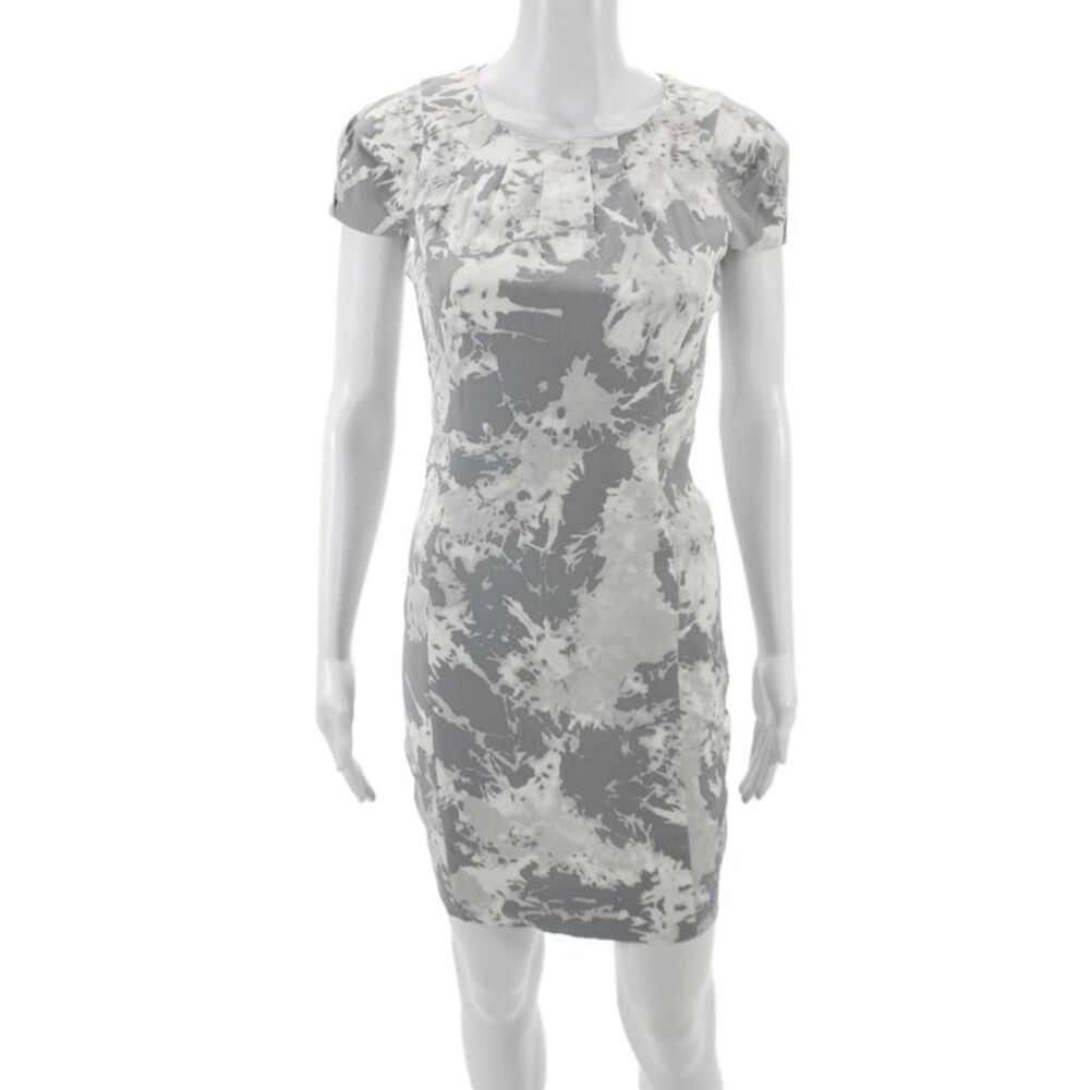 Michael Kors Women Sheath Dress Gray Rayon Short Sleeve Knee Length Zip Size 2